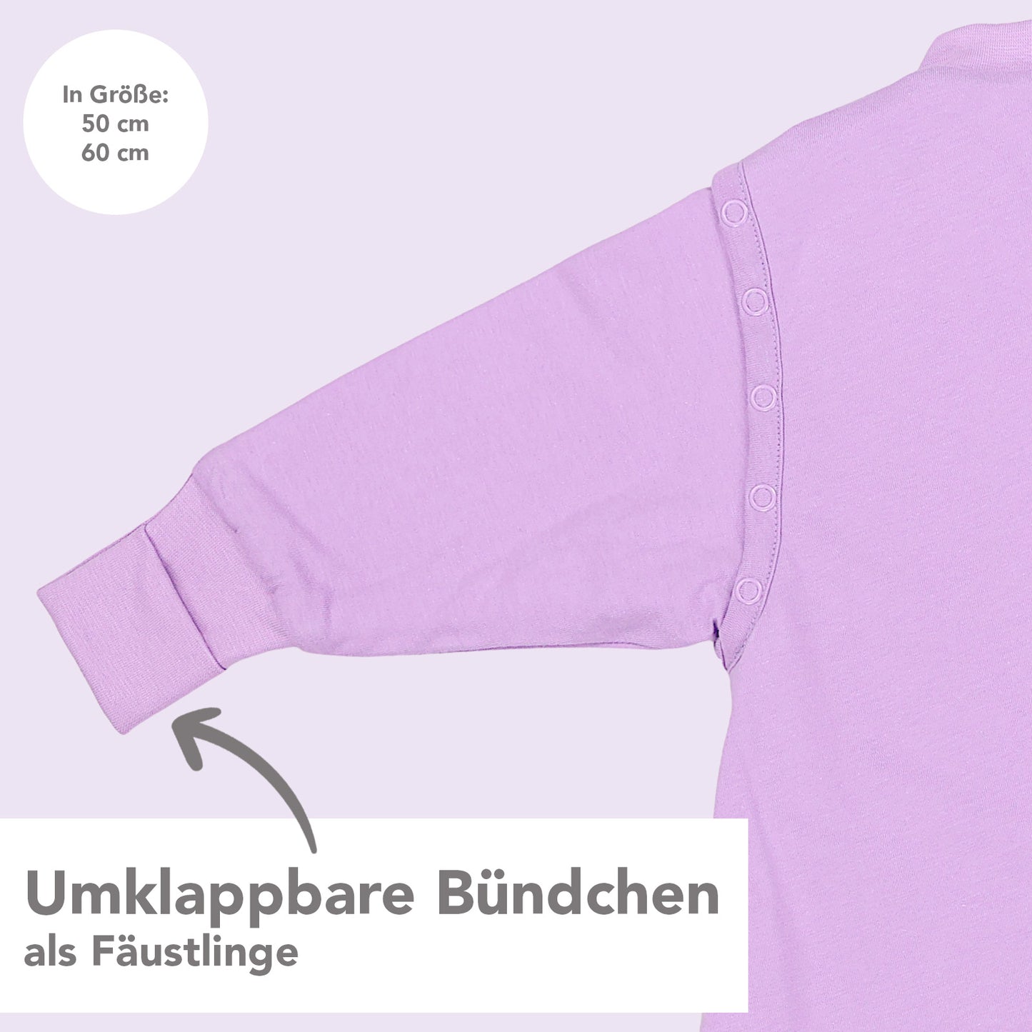 Schlafsack mit Füßen und umklappbaren Bündchen 2.5 TOG_Lavendel_Armbündchen_1202