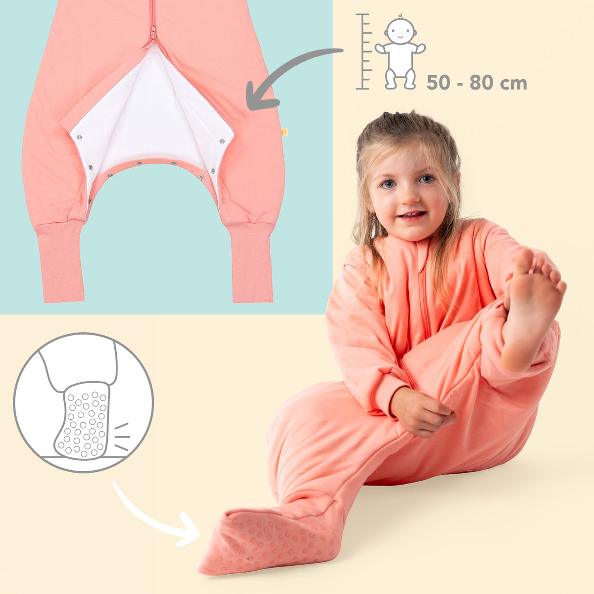 Schlafsack mit Füßen und umklappbaren Bündchen 2.5 TOG_Pfirsich_Fußbündchen_1202