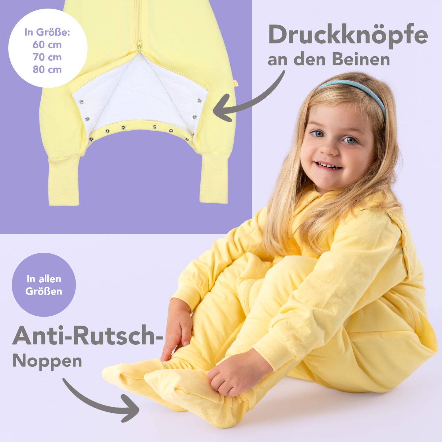 Schlafsack mit Füßen und umklappbaren Bündchen, 2.5 TOG