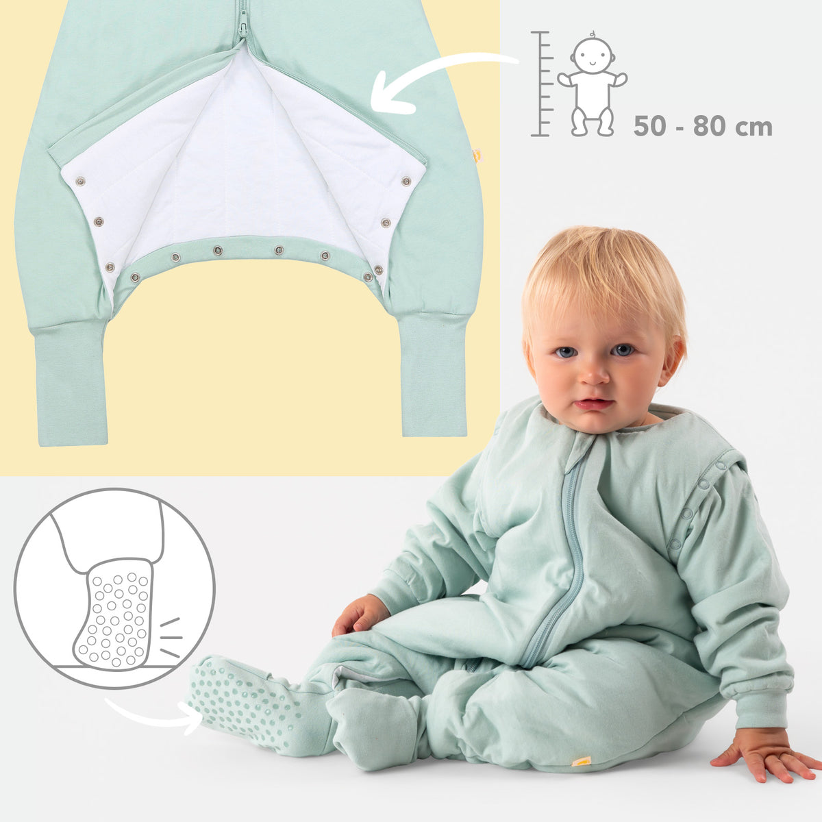 Schlafsack mit Füßen und umklappbaren Bündchen 2.5 TOG_Salbei_Fußbündchen_1202