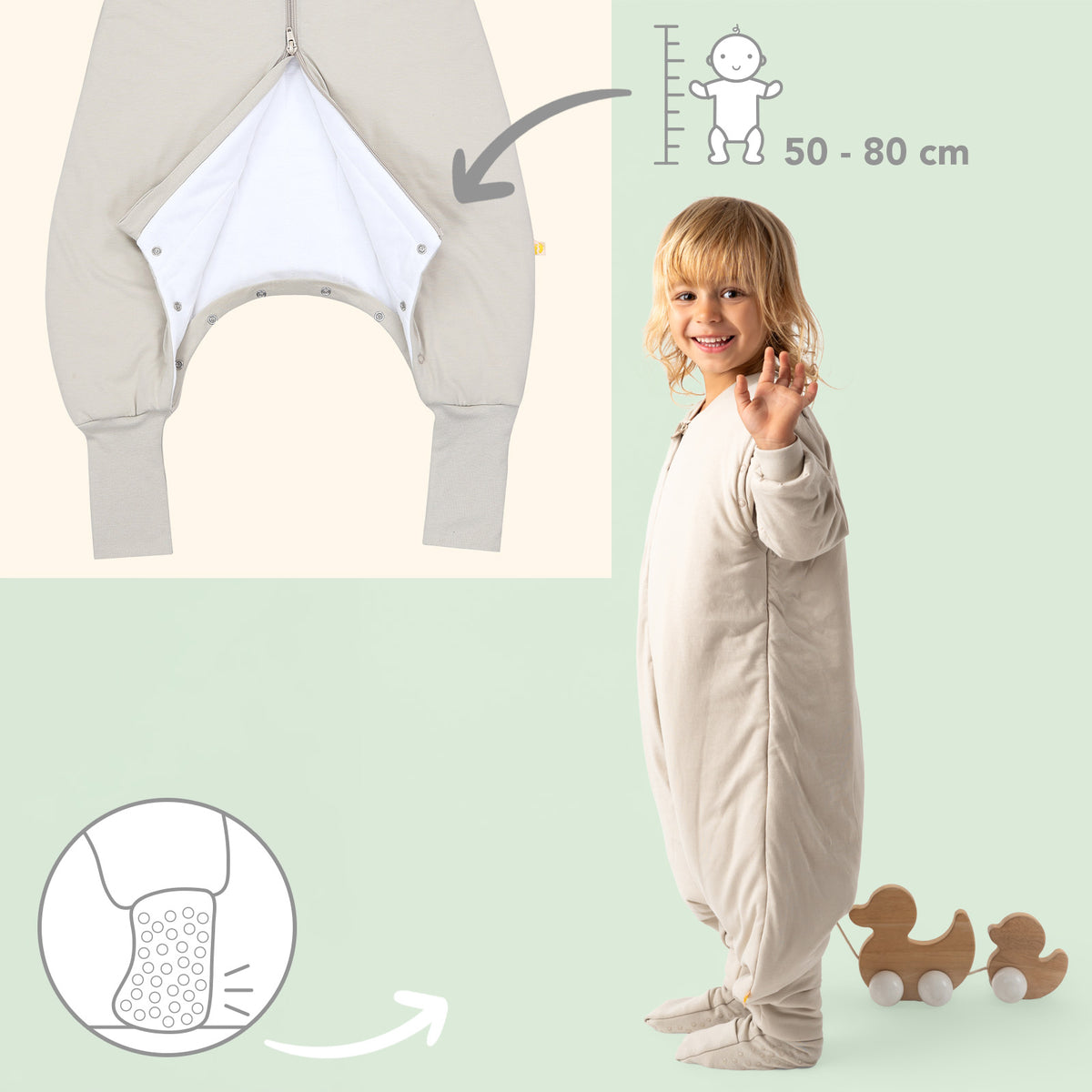 Schlafsack mit Füßen und umklappbaren Bündchen 2.5 TOG_Taupe_Fußbündchen_1202