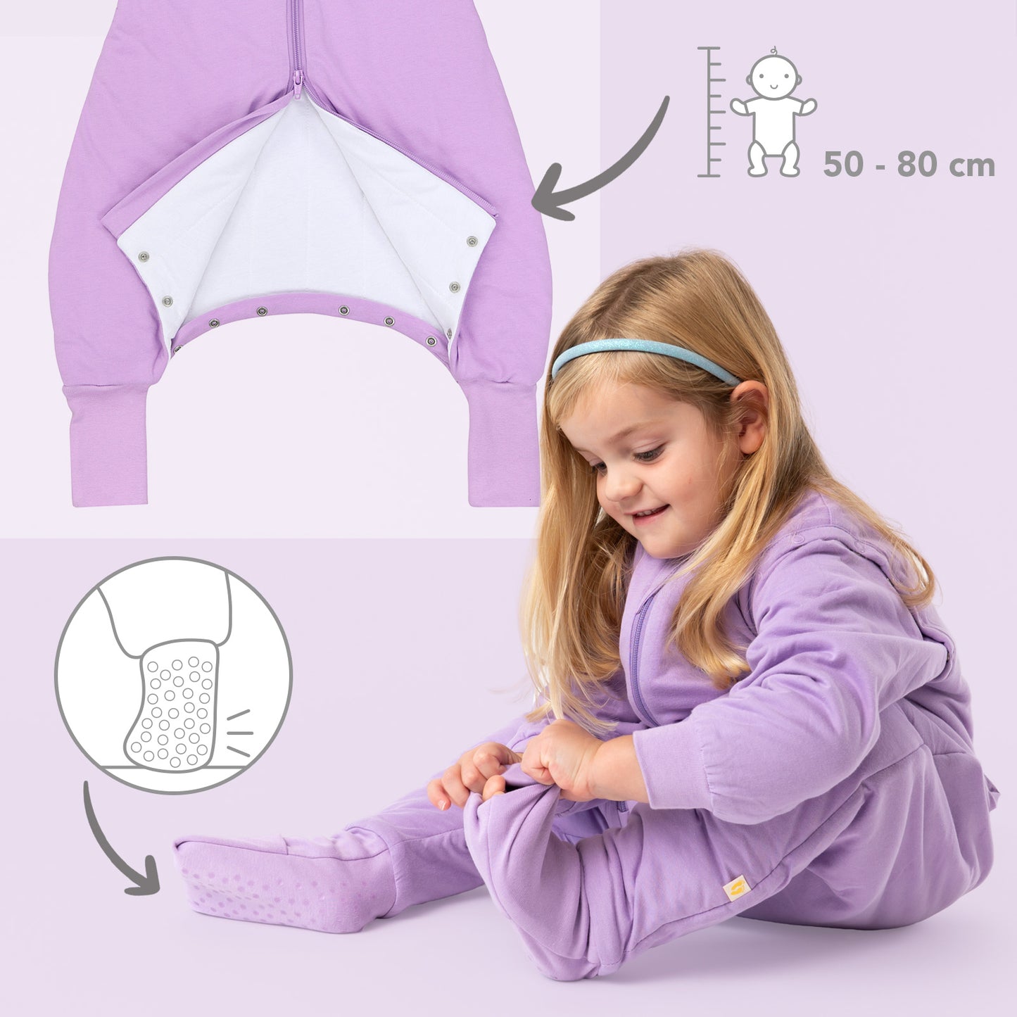 Schlafsack mit Füßen und umklappbaren Bündchen 3.5 TOG_Lavendel_Fußbündchen_1209