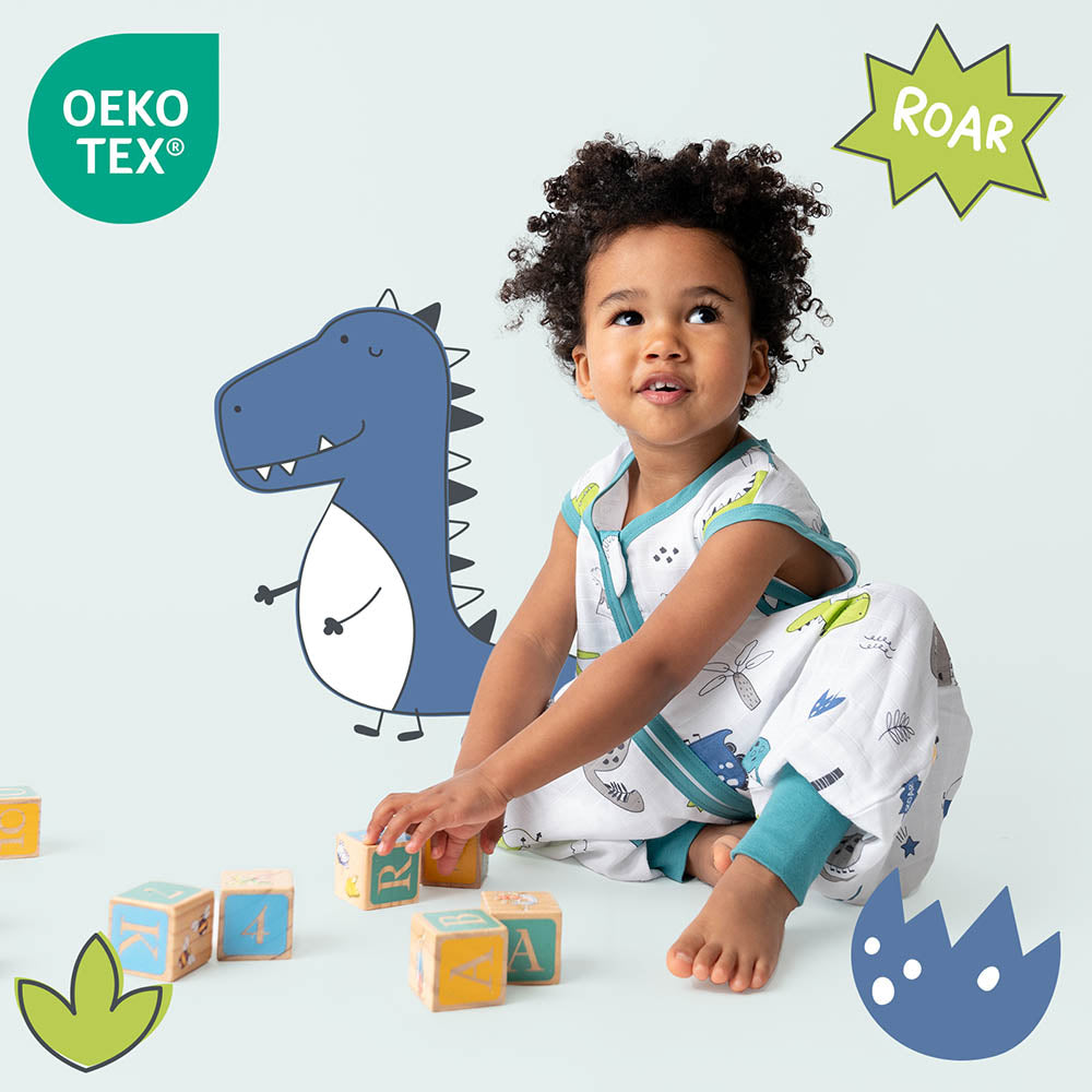 Musselin Schlafsack mit Füßen 0.5 TOG_Dino_OEKOTEX_412