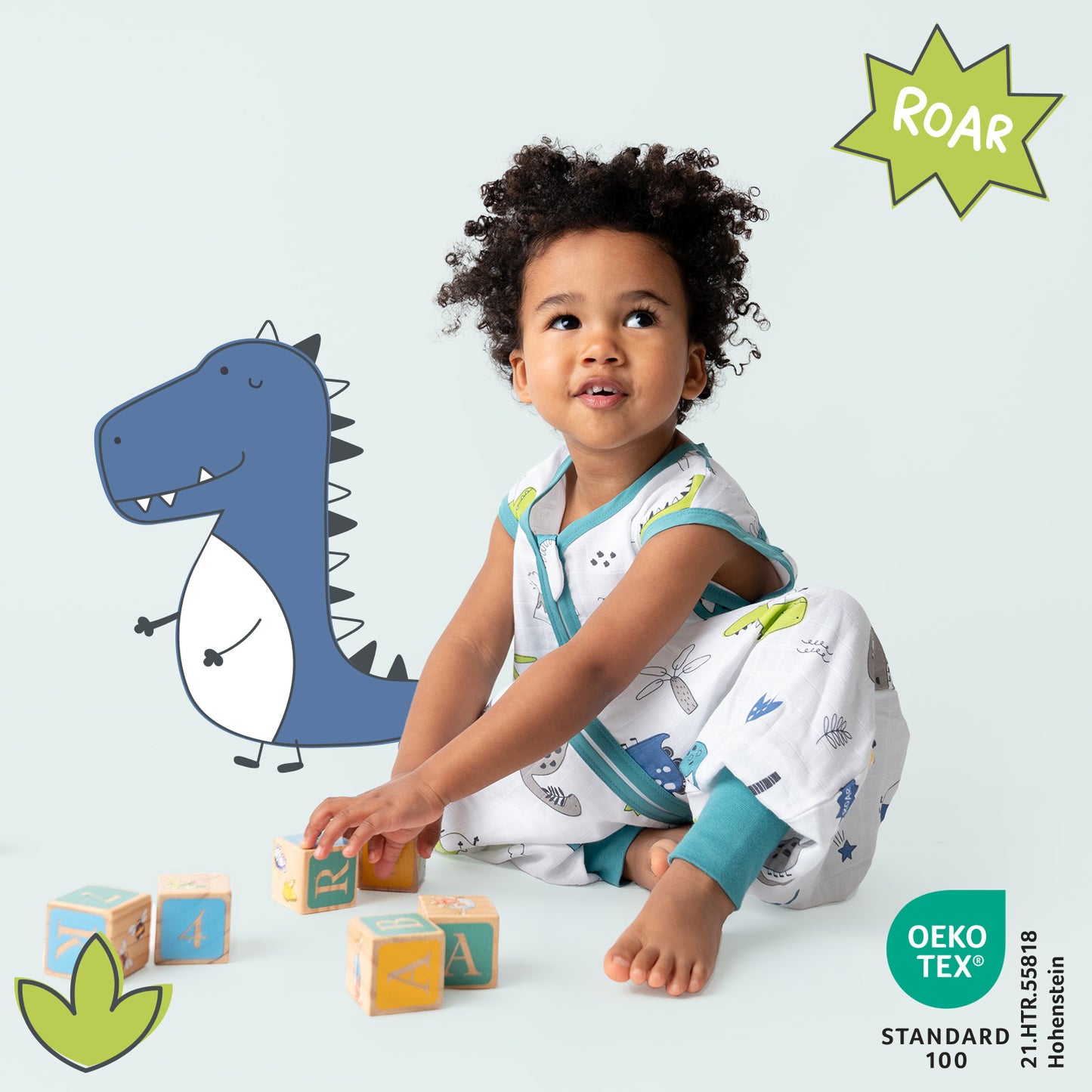 Musselin Schlafsack mit Füßen 0.5 TOG_Dinosaurier_OEKOTEX_412