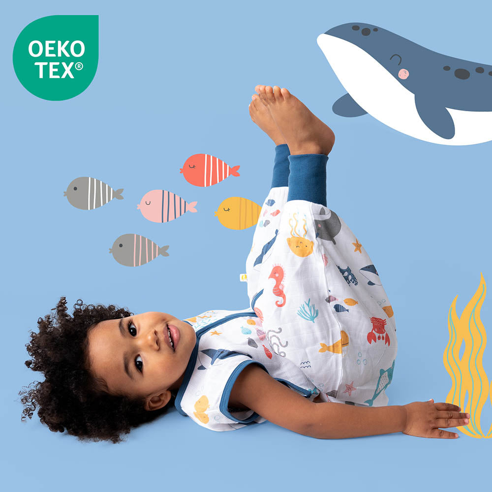 Musselin Schlafsack mit Füßen 0.5 TOG_Meerestiere_OEKOTEX_412