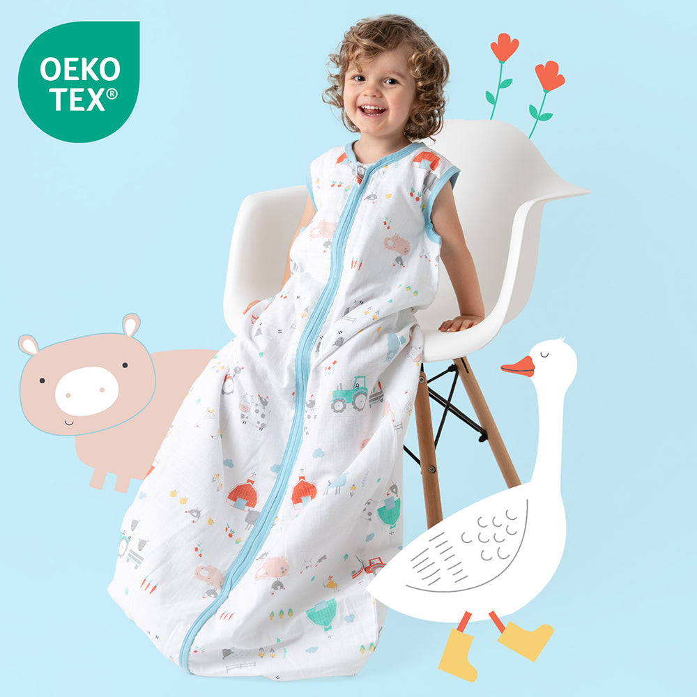 Musselin Babyschlafsack 0.5 TOG_Bauernhof_OEKOTEX_415