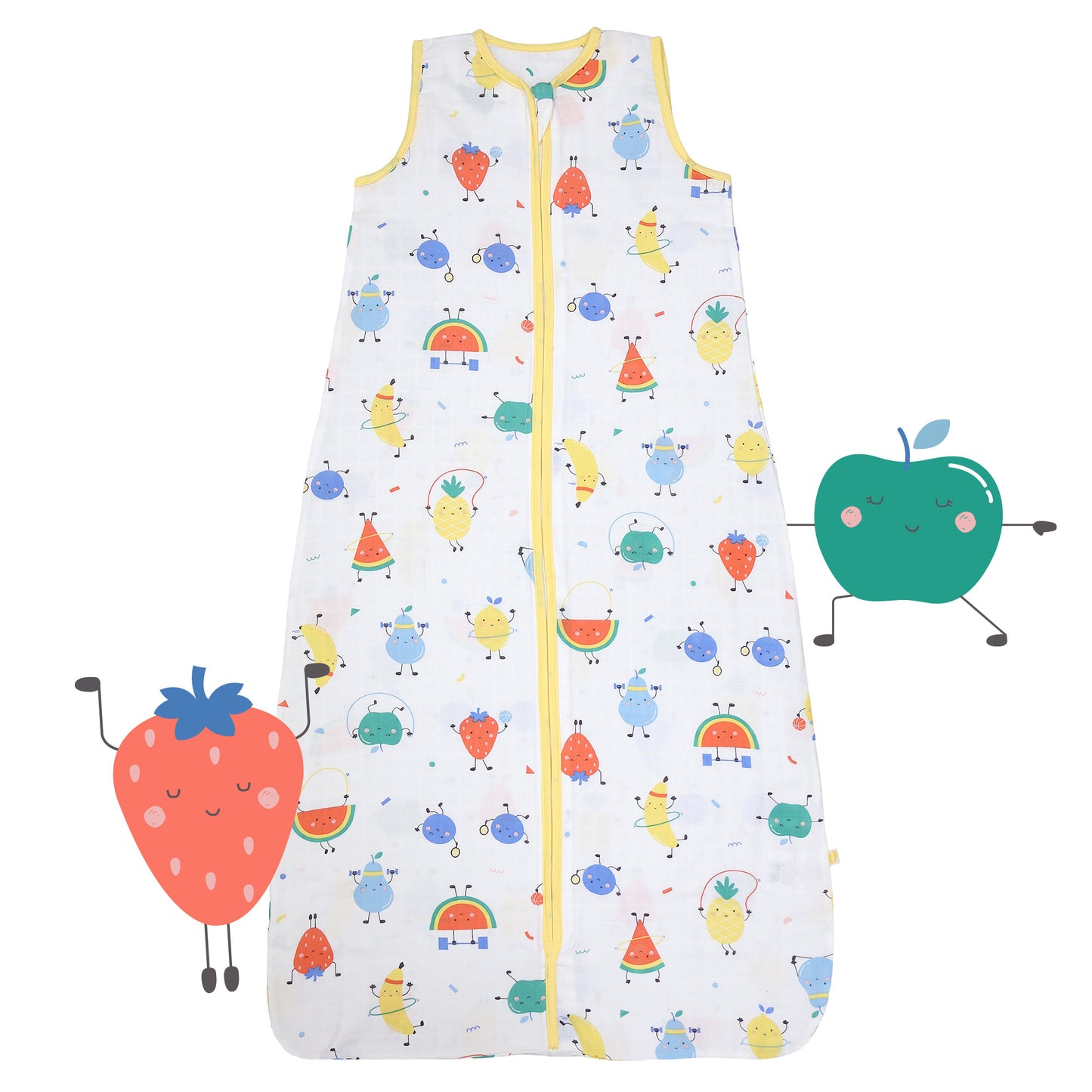 Musselin Babyschlafsack 0.5 TOG_Fruchtathleten_Vorderseite_415