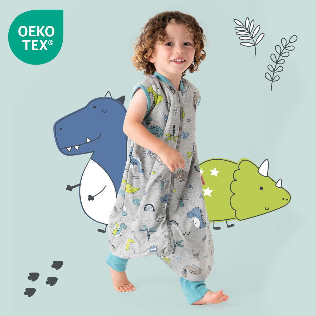 Schlafsack mit Füßen und umklappbaren Bündchen 1.0 TOG_Dino_OEKOTEX_418