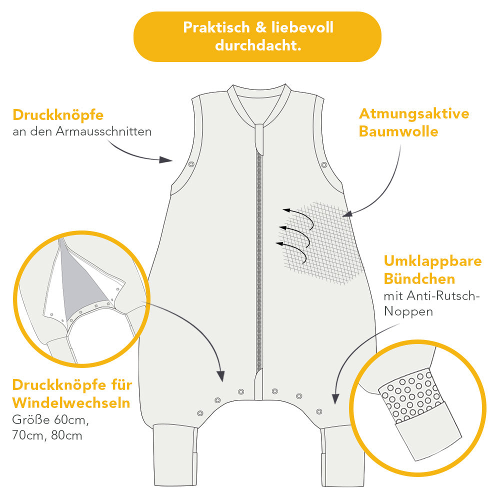 Bio Schlafsack mit Füßen und umklappbaren Bündchen 1.0 TOG
