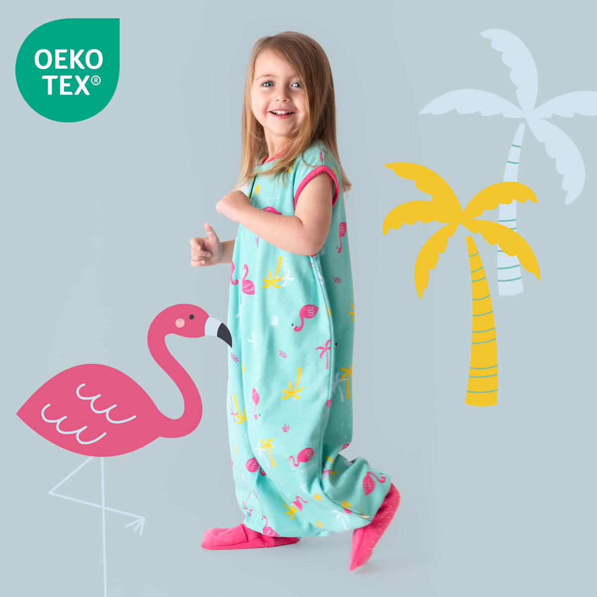 Bio Schlafsack mit Füßen und umklappbaren Bündchen 1.0 TOG_Flamingo_OEKOTEX_419