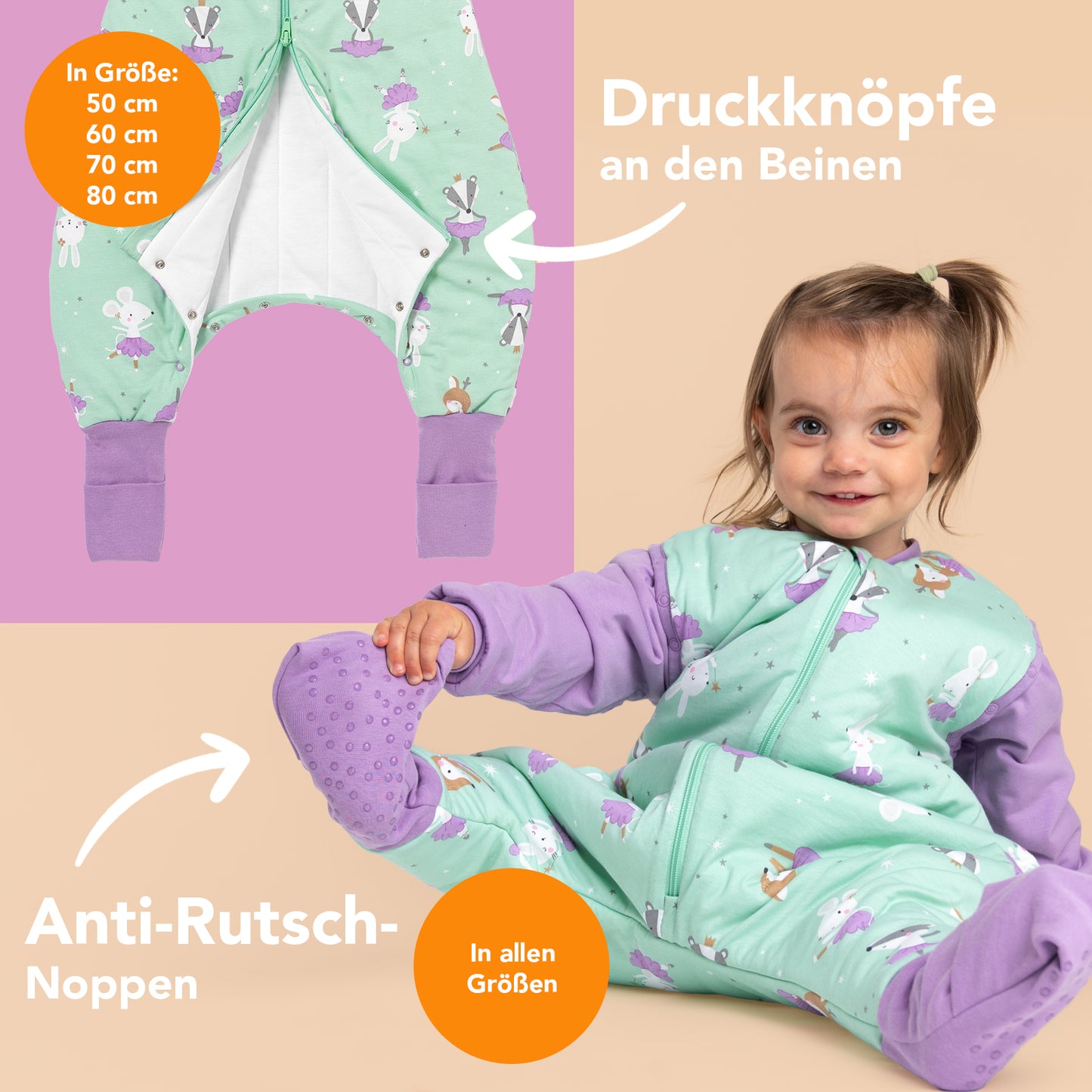 Schlafsack mit Füßen und umklappbaren Bündchen 2.5 TOG_Ballerina_Fußbündchen_461