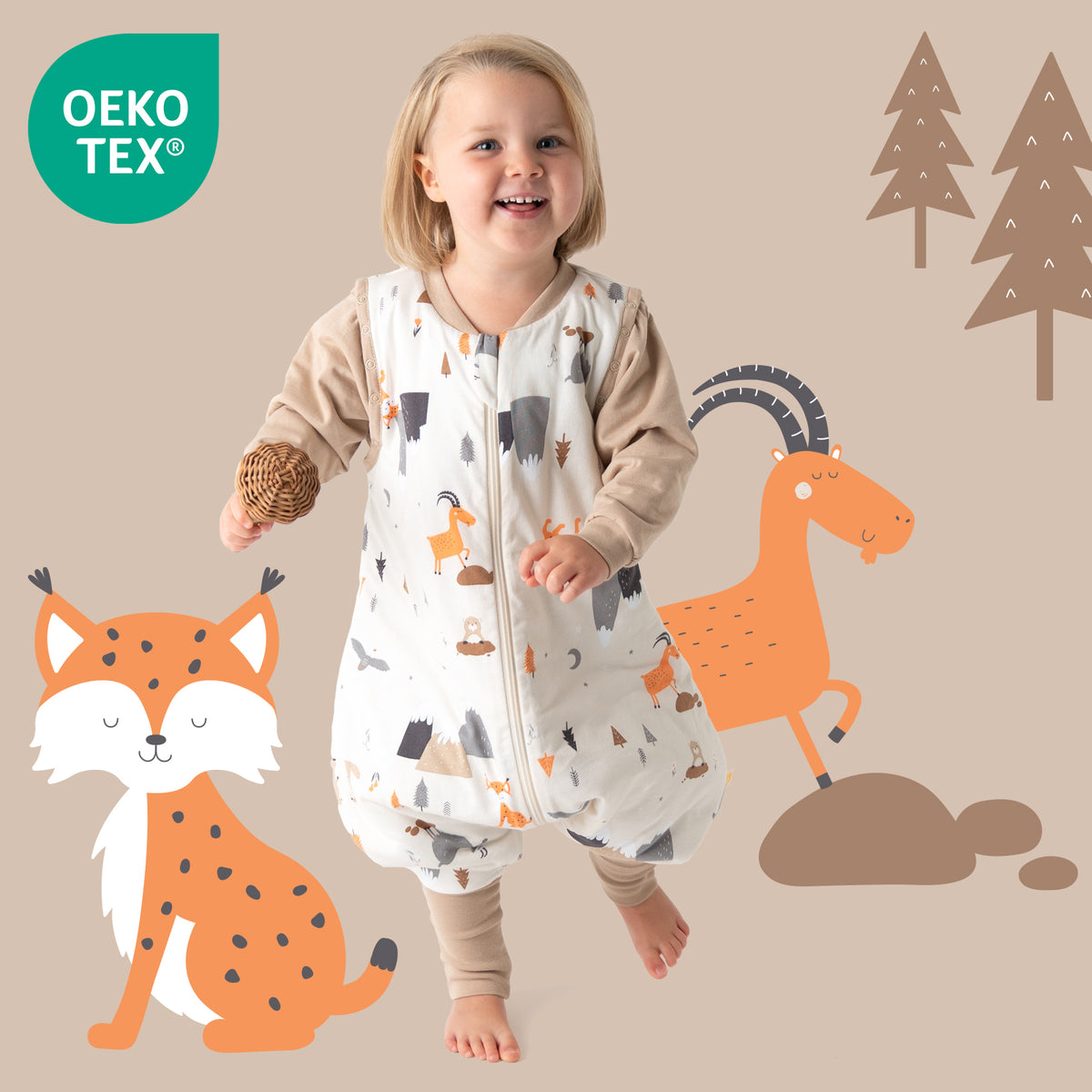 Schlafsack mit Füßen und umklappbaren Bündchen 2.5 TOG_Bergtiere_OEKOTEX_461