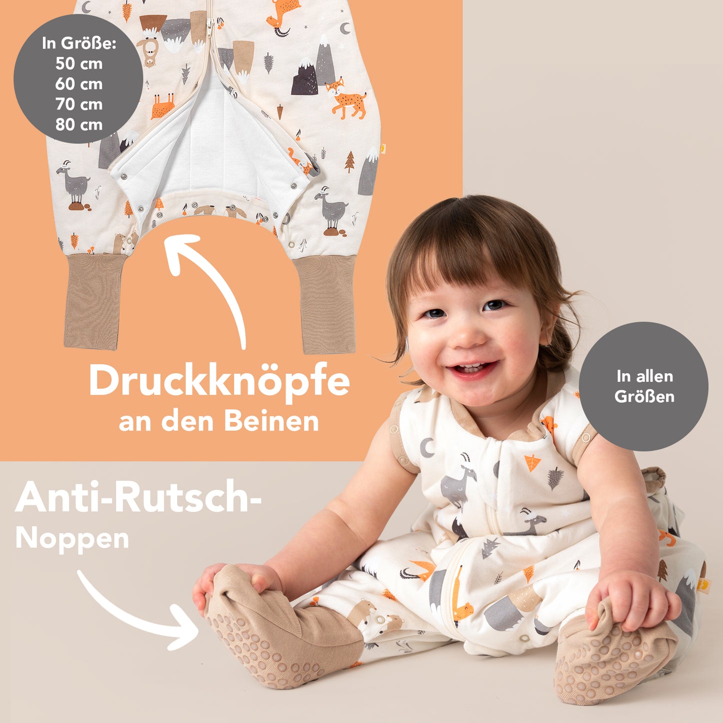 Schlafsack mit Füßen und umklappbaren Bündchen 2.5 TOG_Bergtiere_Fußbündchen_461