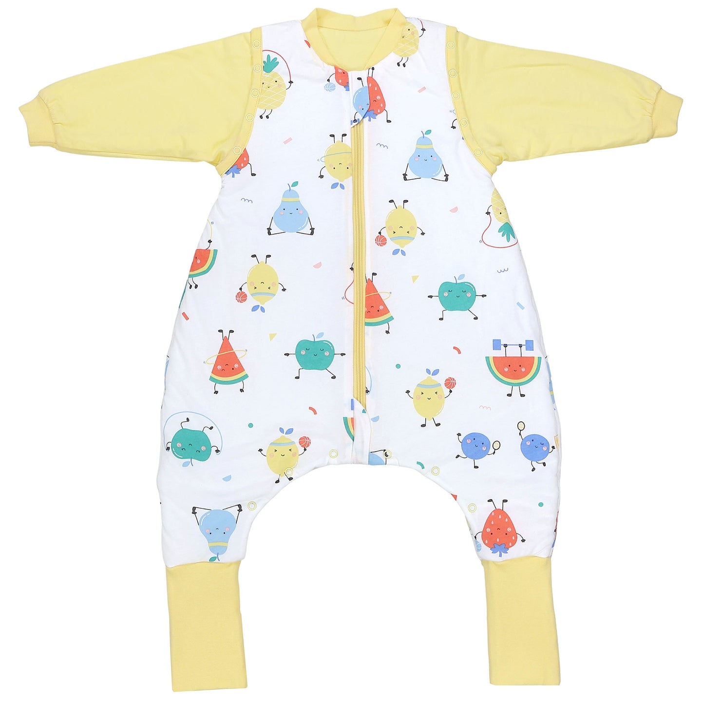 Schlafsack mit Füßen und umklappbaren Bündchen 2.5 TOG_Fruchtathleten_Vorderseite2_461