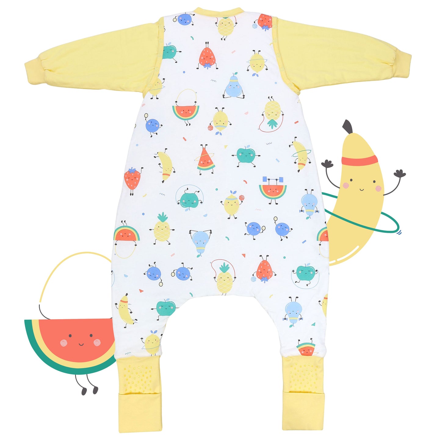 Schlafsack mit Füßen und umklappbaren Bündchen 2.5 TOG_Fruchtathleten_Rückseite_461