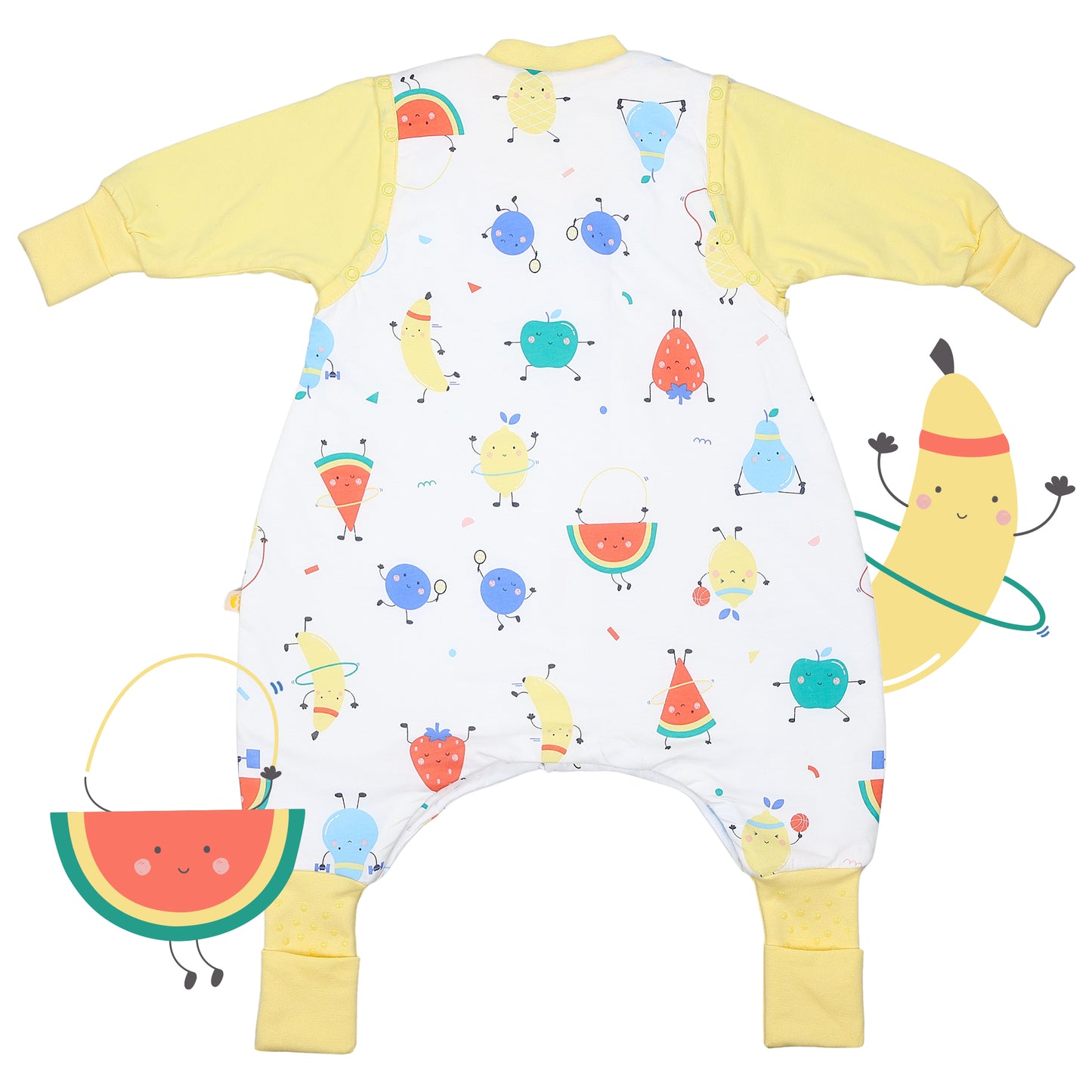 Schlafsack mit Füßen und umklappbaren Bündchen 2.5 TOG_Fruchtathleten_Rückseite_461