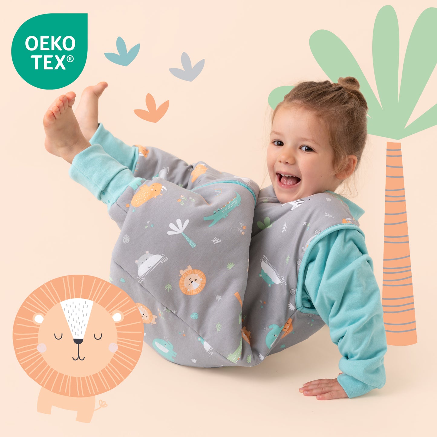 Schlafsack mit Füßen und umklappbaren Bündchen 2.5 TOG_Safari_OEKOTEX_461