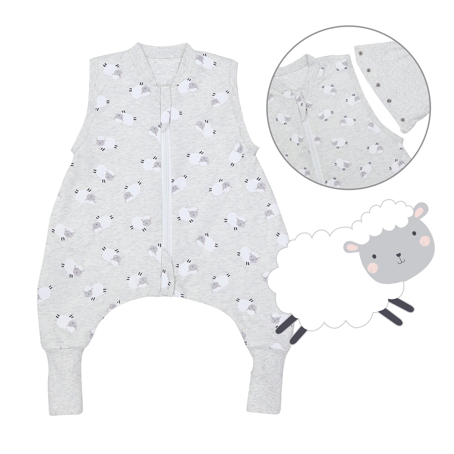 Schlafsack mit Füßen und umklappbaren Bündchen 2.5 TOG_Schäfchen_Vorderseite_461