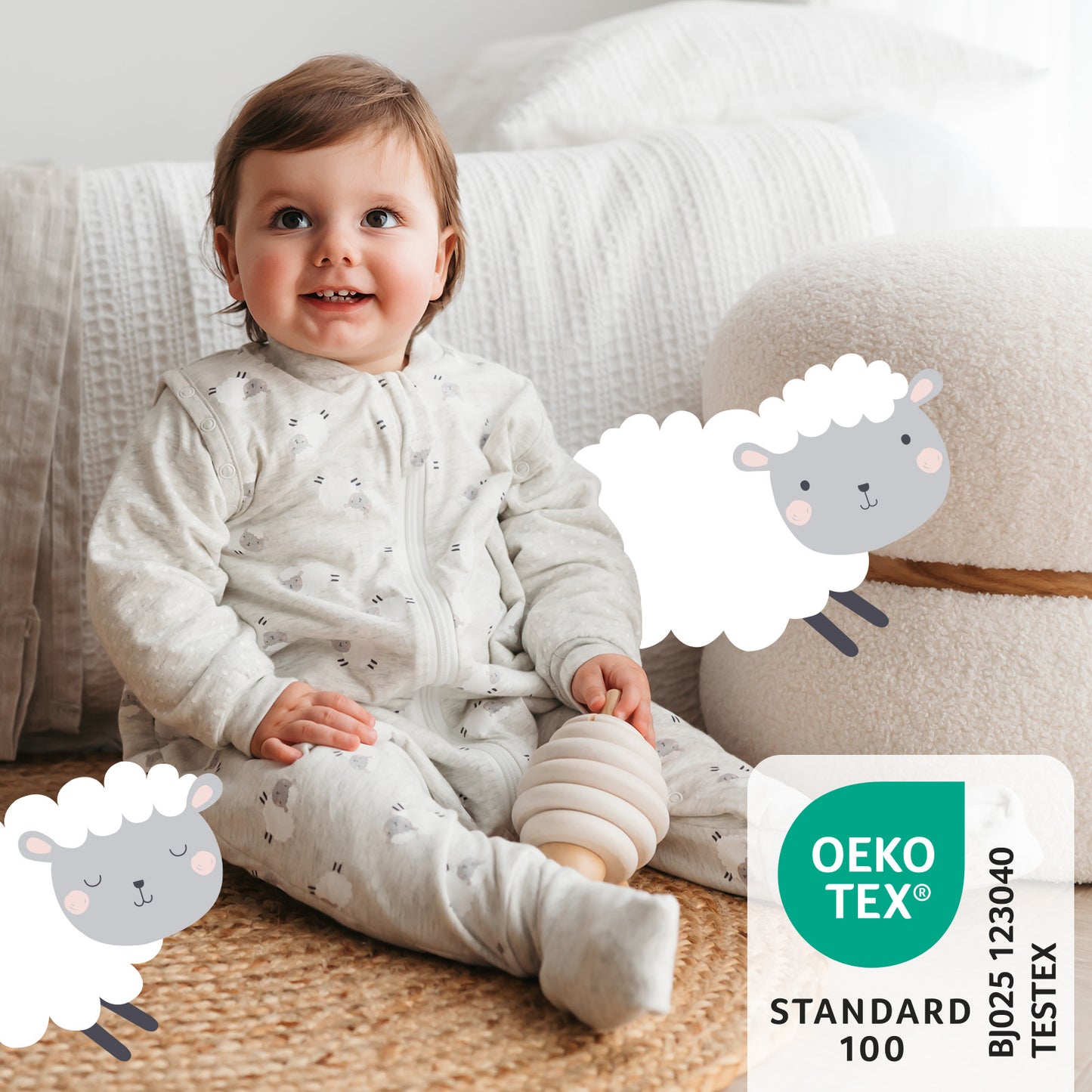 Schlafsack mit Füßen und umklappbaren Bündchen 2.5 TOG_Schäfchen_OEKOTEX_461