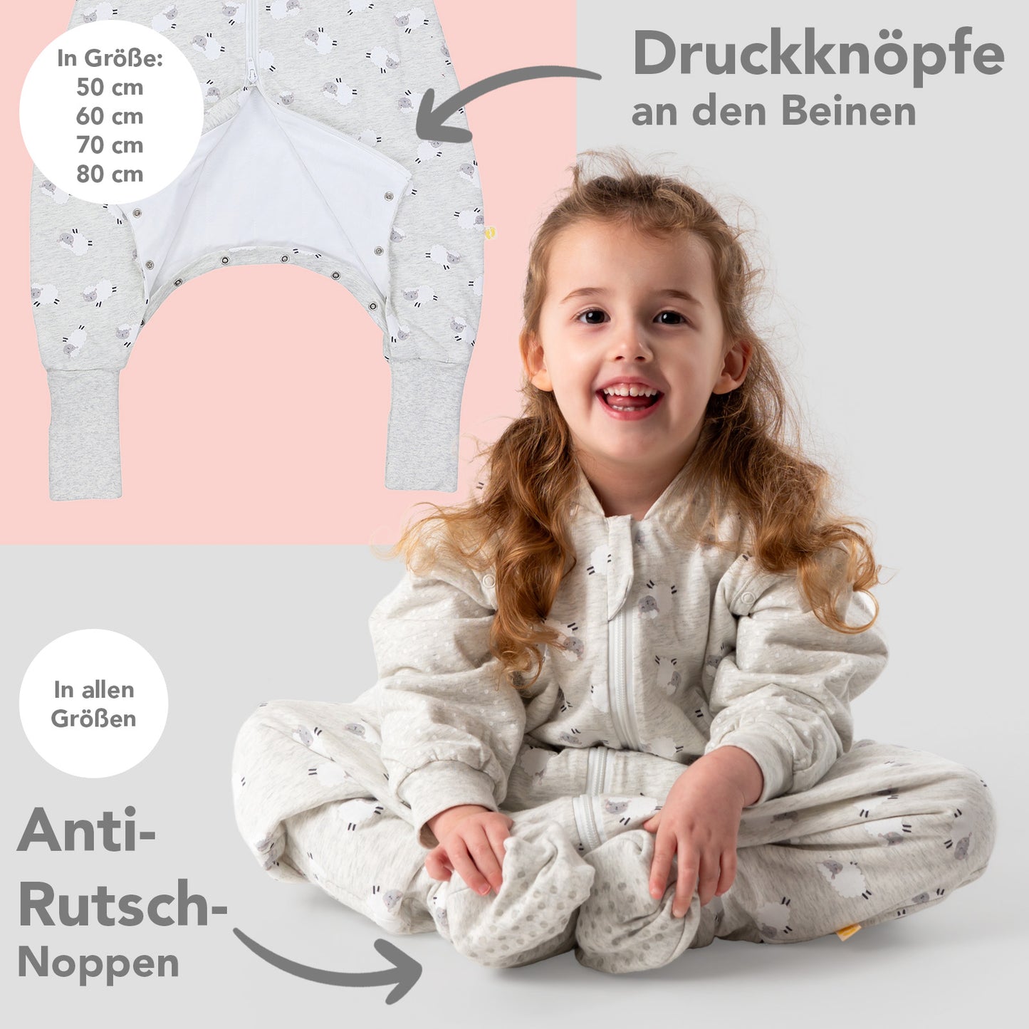 Schlafsack mit Füßen und umklappbaren Bündchen 2.5 TOG_Schäfchen_Fußbündchen_461