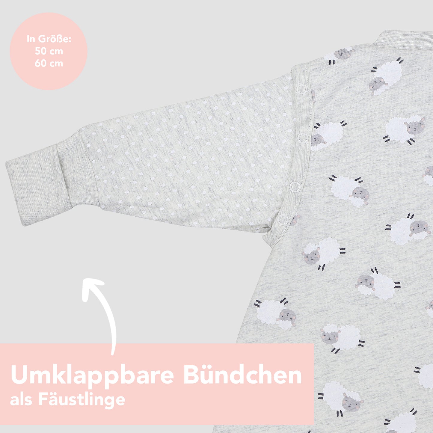 Schlafsack mit Füßen und umklappbaren Bündchen 2.5 TOG_Schäfchen_Armausschnitt_461