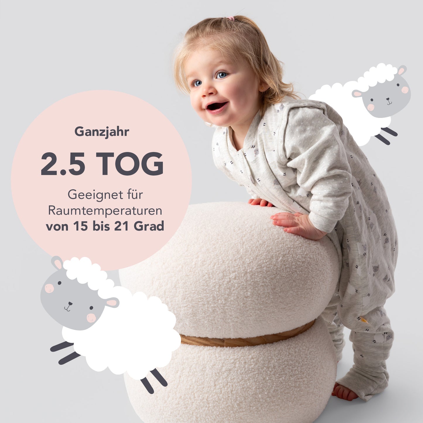 Schlafsack mit Füßen und umklappbaren Bündchen 2.5 TOG_Schäfchen_TOG_461
