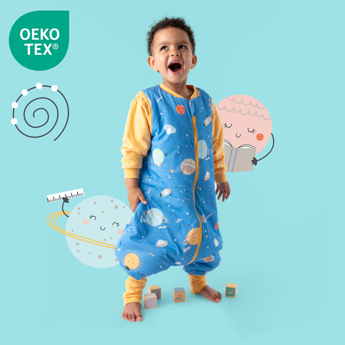 Schlafsack mit Füßen und umklappbaren Bündchen 2.5 TOG_Space_OEKOTEX_461