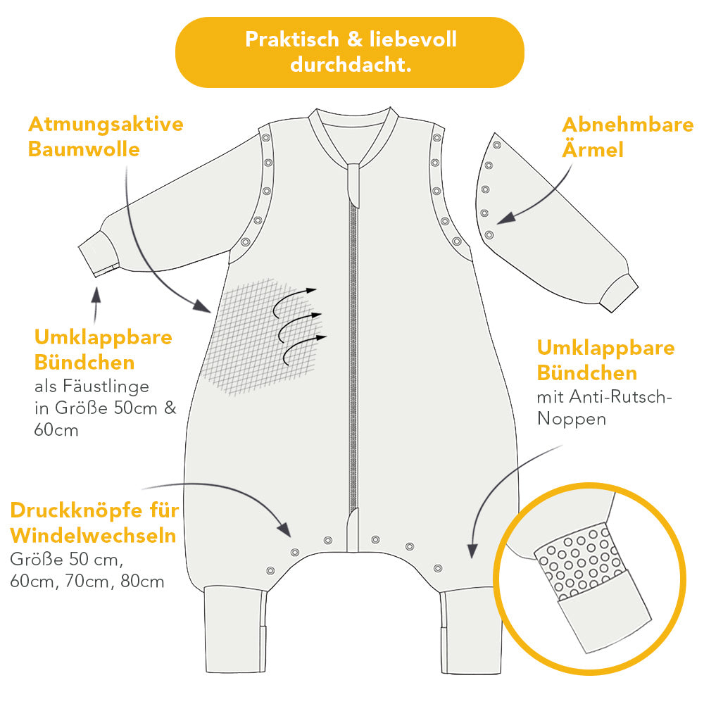 Bio Schlafsack mit Füßen und umklappbaren Bündchen 2.5 TOG