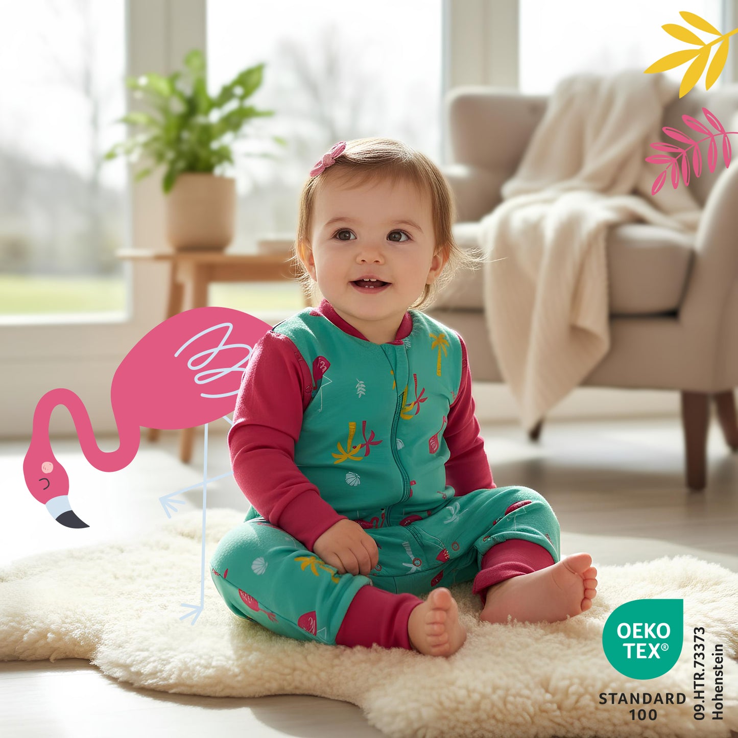 Bio Schlafsack mit Füßen und umklappbaren Bündchen 2.5 TOG_Flamingo_462_2 - (Bild-18)