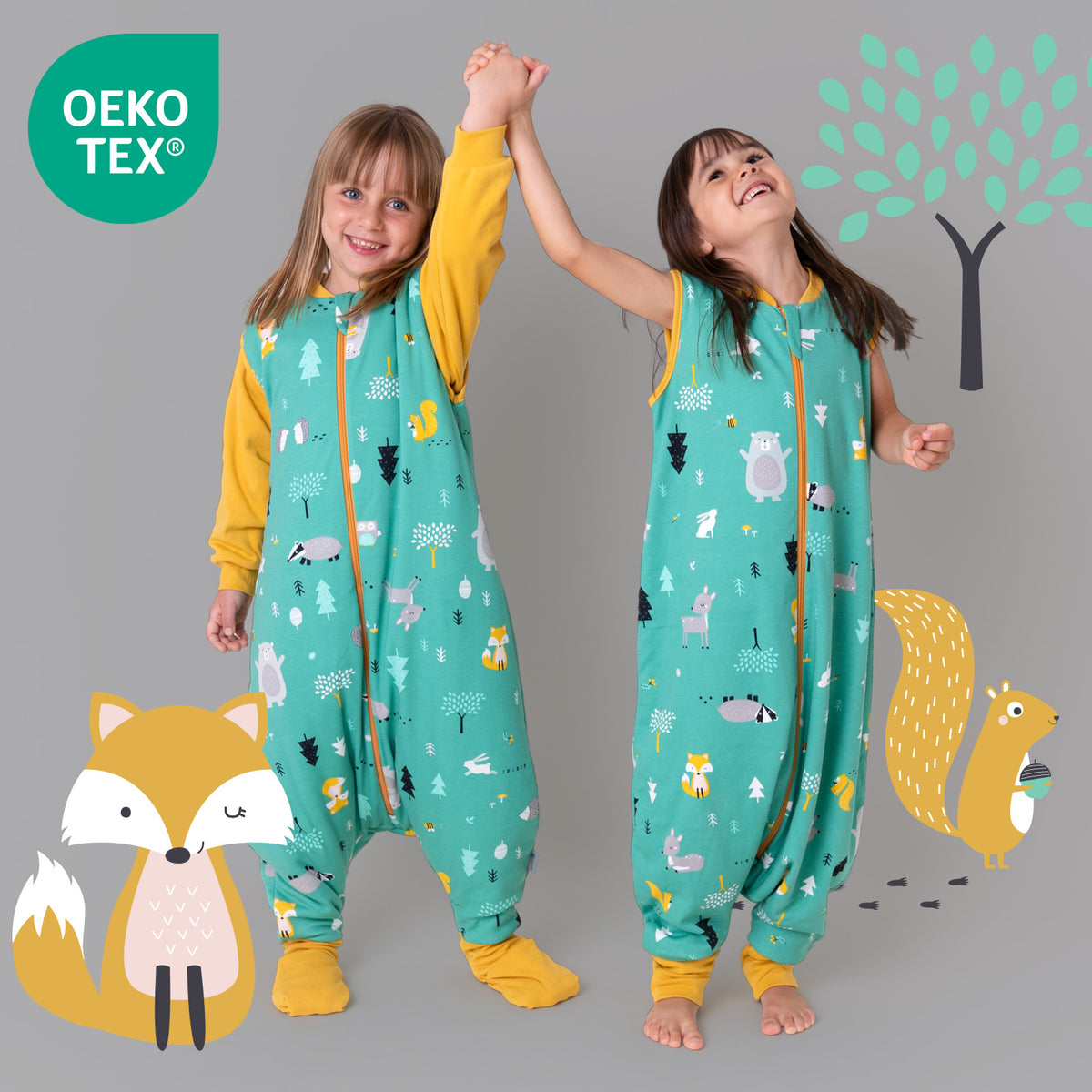 Bio Schlafsack mit Füßen und umklappbaren Bündchen 2.5 TOG_Waldtiere_OEKOTEX_462