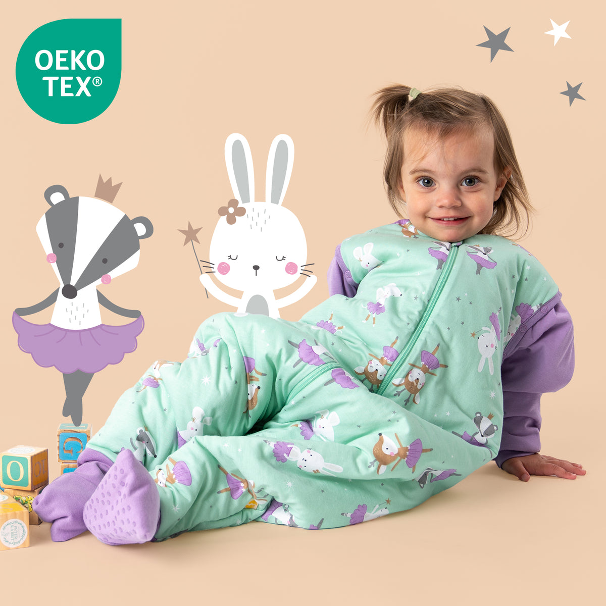 Schlafsack mit Füßen und umklappbaren Bündchen 3.5 TOG_Ballerina_OEKOTEX_468