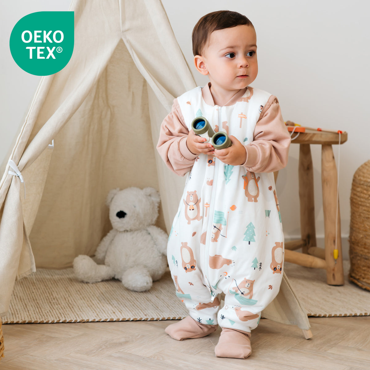 Schlafsack mit Füßen und umklappbaren Bündchen 3.5 TOG_Entdecker Bär_OEKOTEX_468