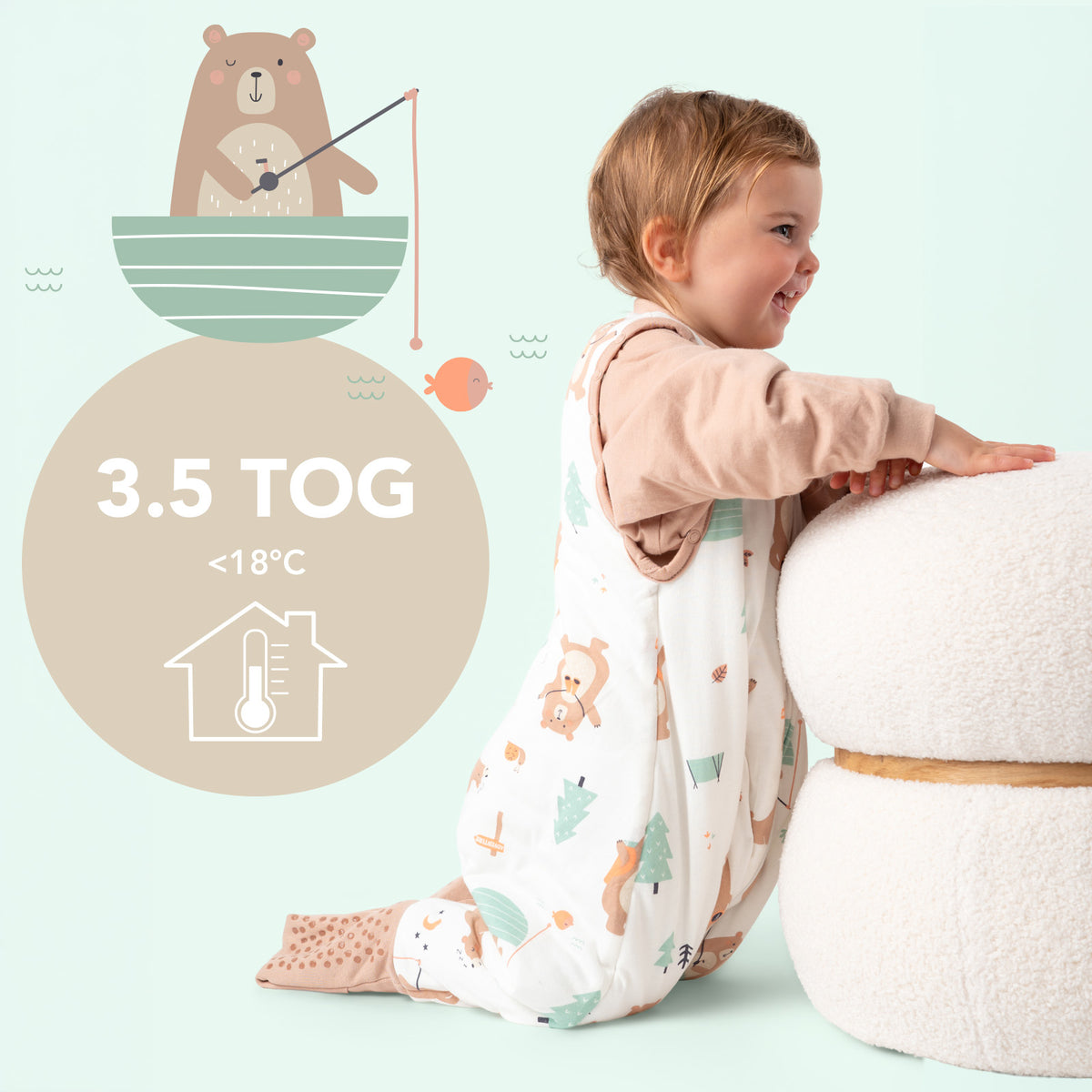 Schlafsack mit Füßen und umklappbaren Bündchen 3.5 TOG_Entdecker Bär_TOG_468