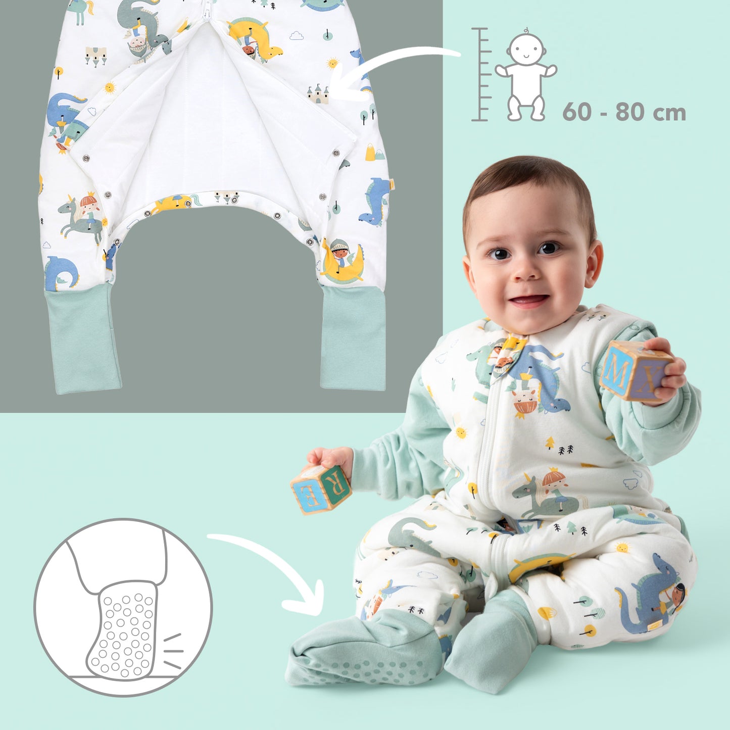 Schlafsack mit Füßen und umklappbaren Bündchen 3.5 TOG_Fantasia_Fußbündchen_468