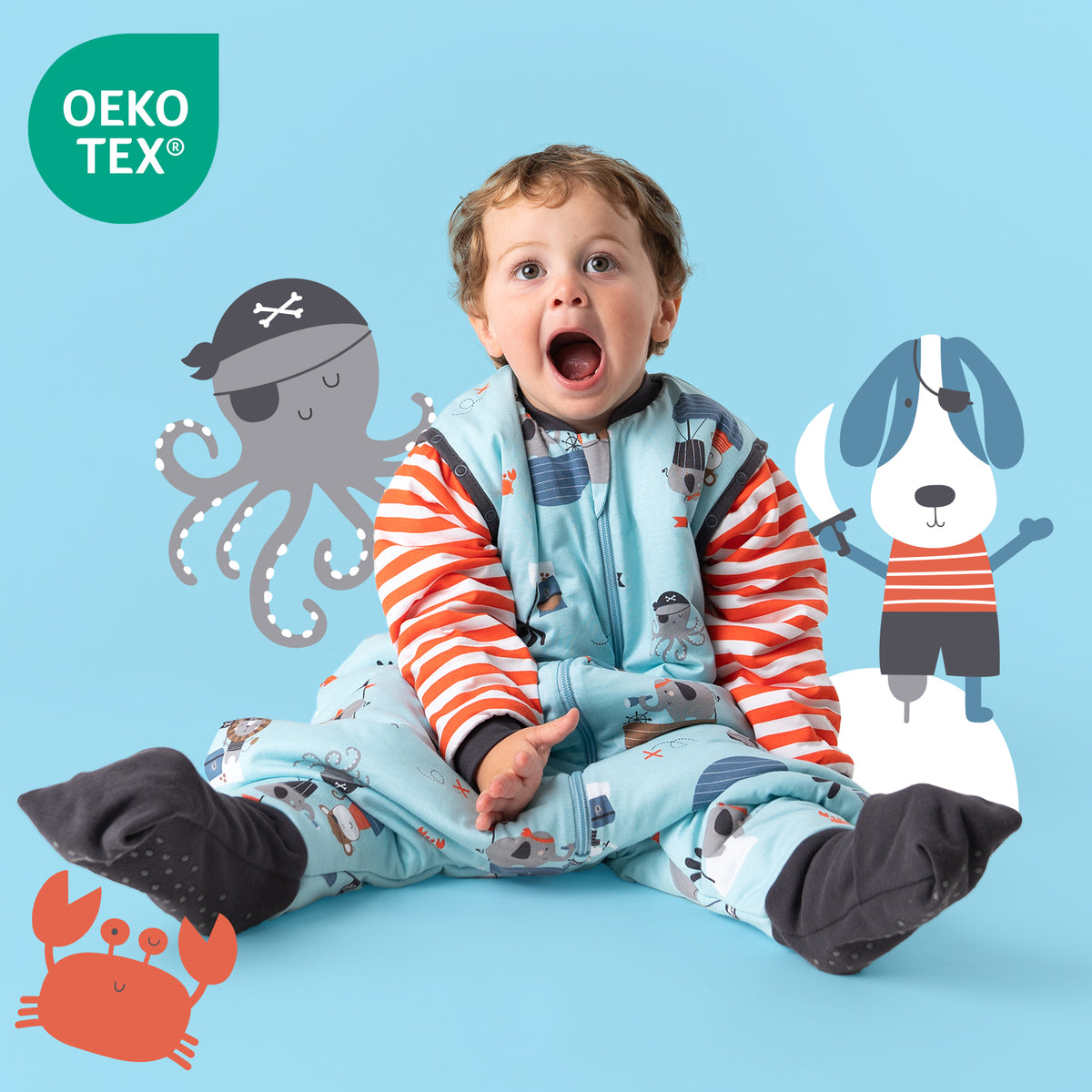 Schlafsack mit Füßen und umklappbaren Bündchen 3.5 TOG_Pirat_OEKOTEX_468