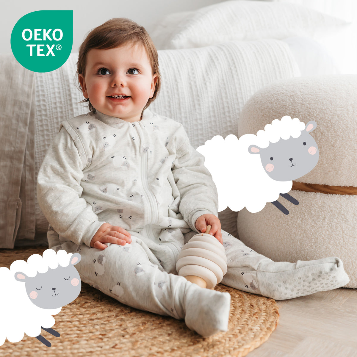 Schlafsack mit Füßen und umklappbaren Bündchen 3.5 TOG_Känguru_OEKOTEX_468