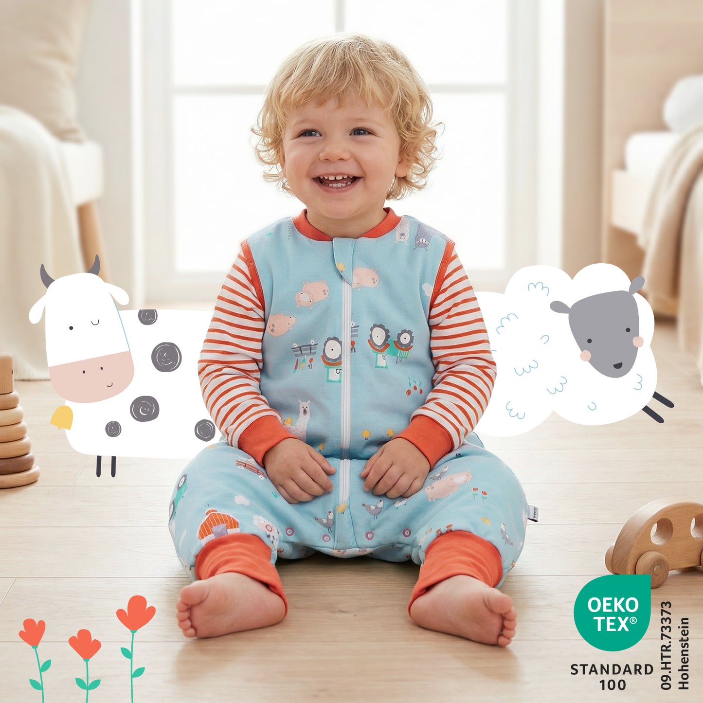 Bio Schlafsack mit Füßen und umklappbaren Bündchen 3.5 TOG_Bauernhof_469_2 - (Bild-15)