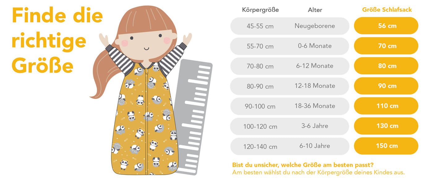 Größenrechner für Schlafsäcke mit Füßen