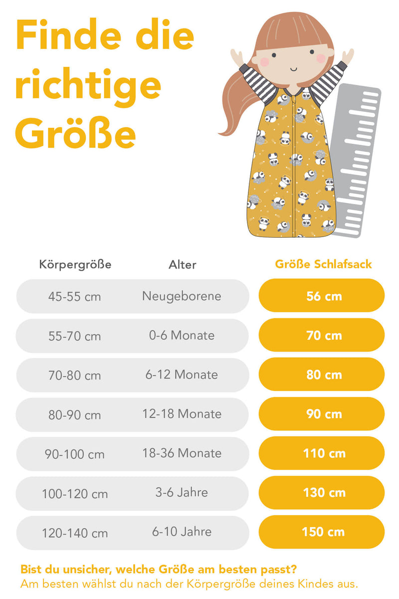 Größenrechner für Schlafsäcke mit Füßen