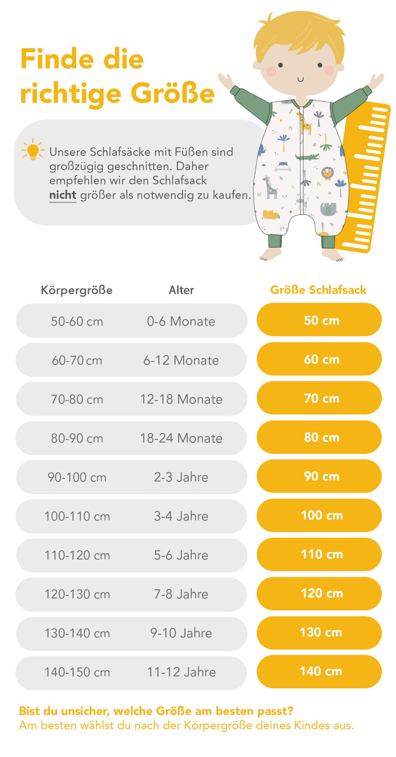 Größenrechner für Schlafsäcke mit Füßen